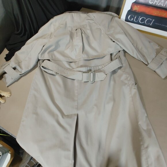 London Towne Beige Trench Coat Jacket Size 6 Vintage Plaid Liner Belt Scarf - Picture 8 of 11